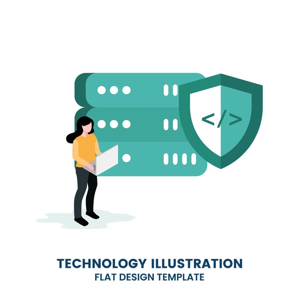 Vector Illustration, Server Security Concept, Showing the server is being maintained