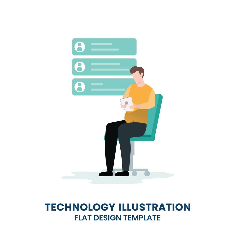 man holding smartphone and sending messages. Concept of chatting, application for digital communication vector