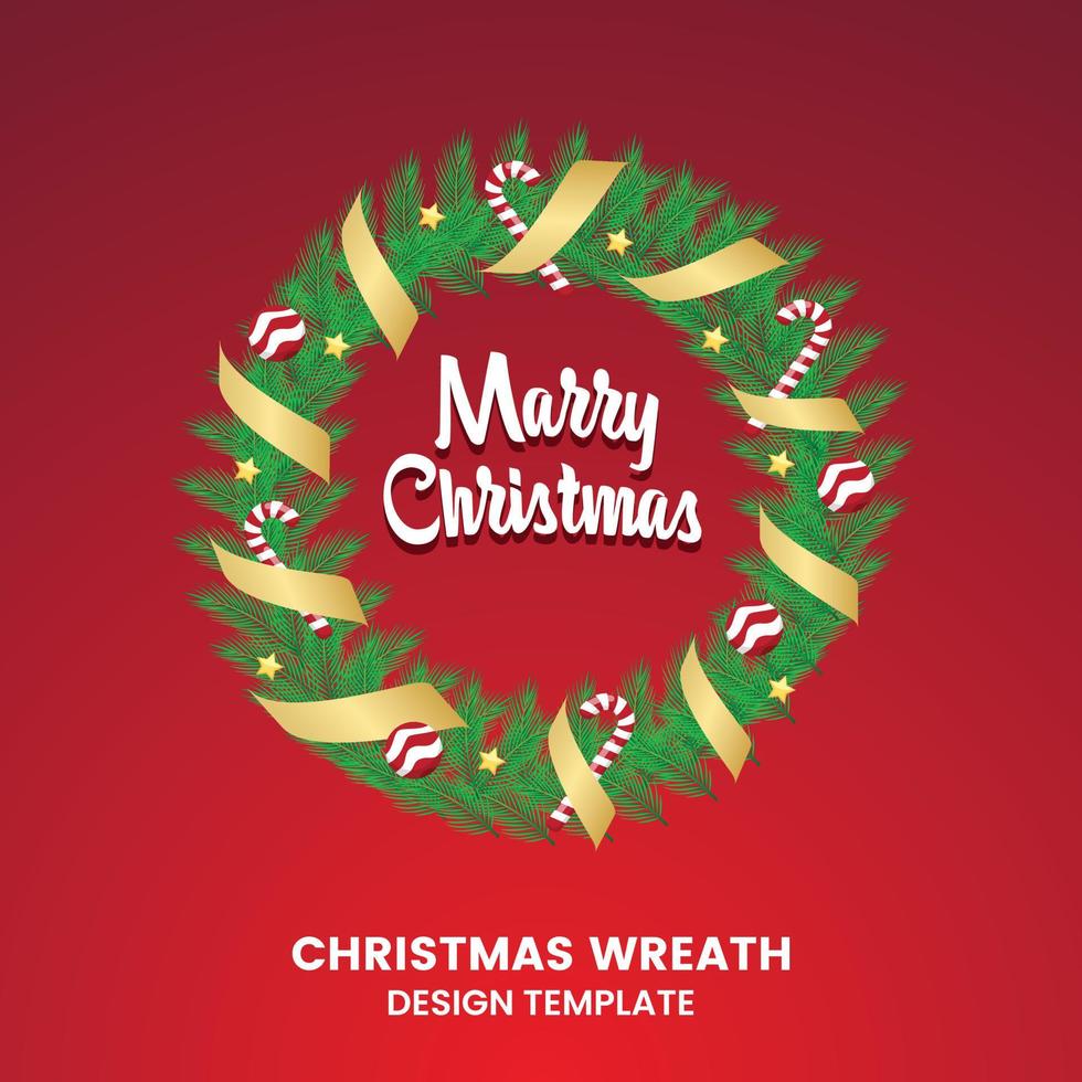 Elegant Circle Christmas Wreath Made of Naturalistic Looking Pine Branches Decorated vector