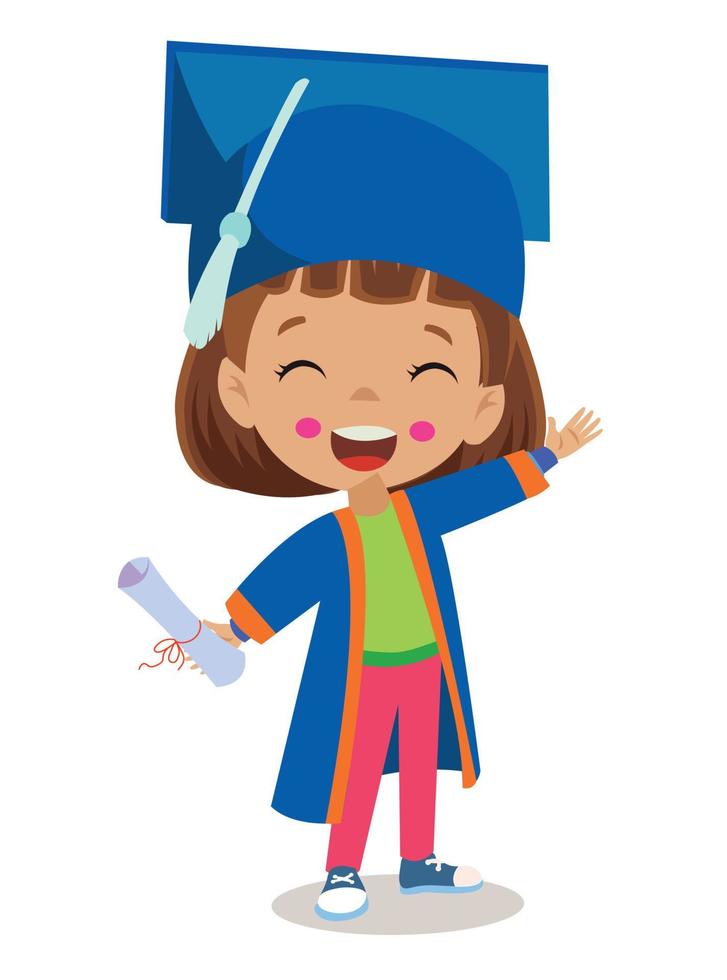 cute kid graduating graduation throwing cap vector