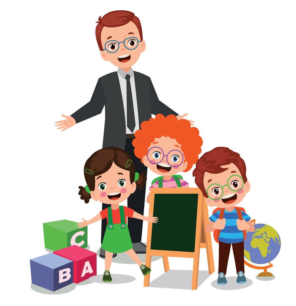 classroom teacher and cute students vector