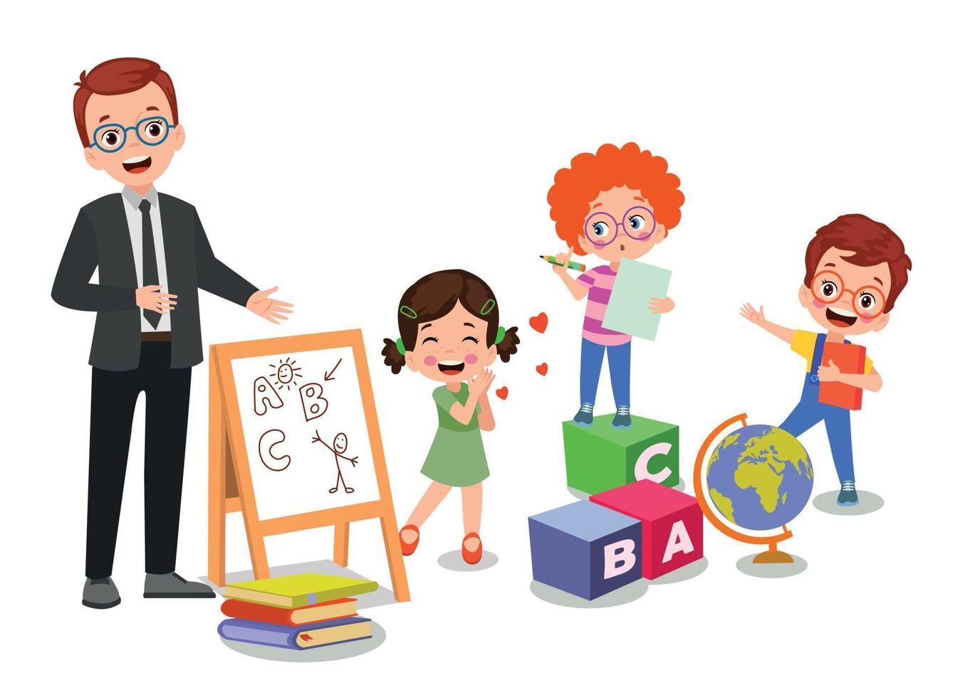 classroom teacher and cute students vector