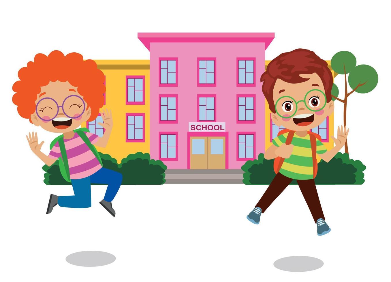 cute happy little kids going to school with school bags on their backs vector