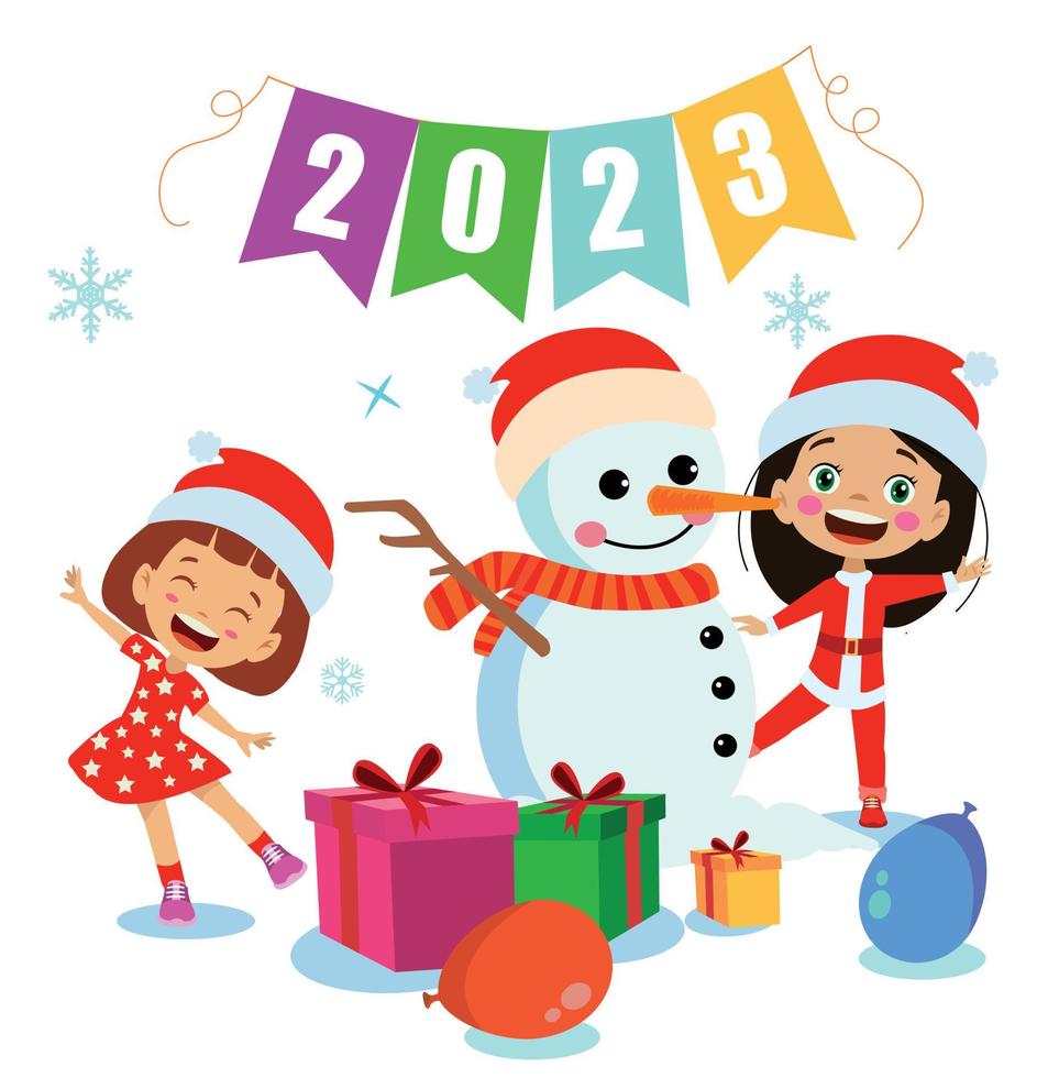 new year and happy kids vector