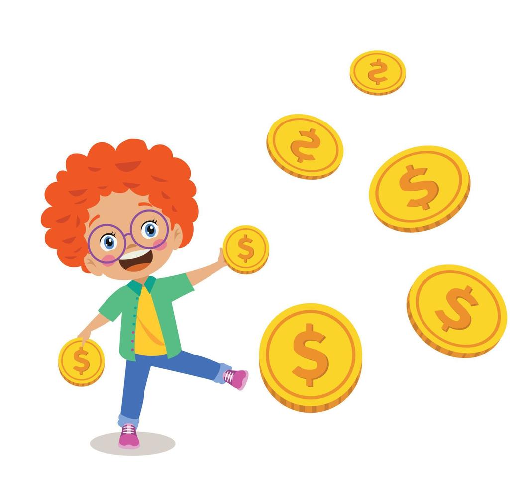 lindo niño feliz sosteniendo dinero vector