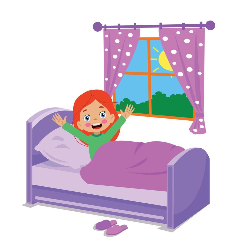 cute kid waking up in the morning vector