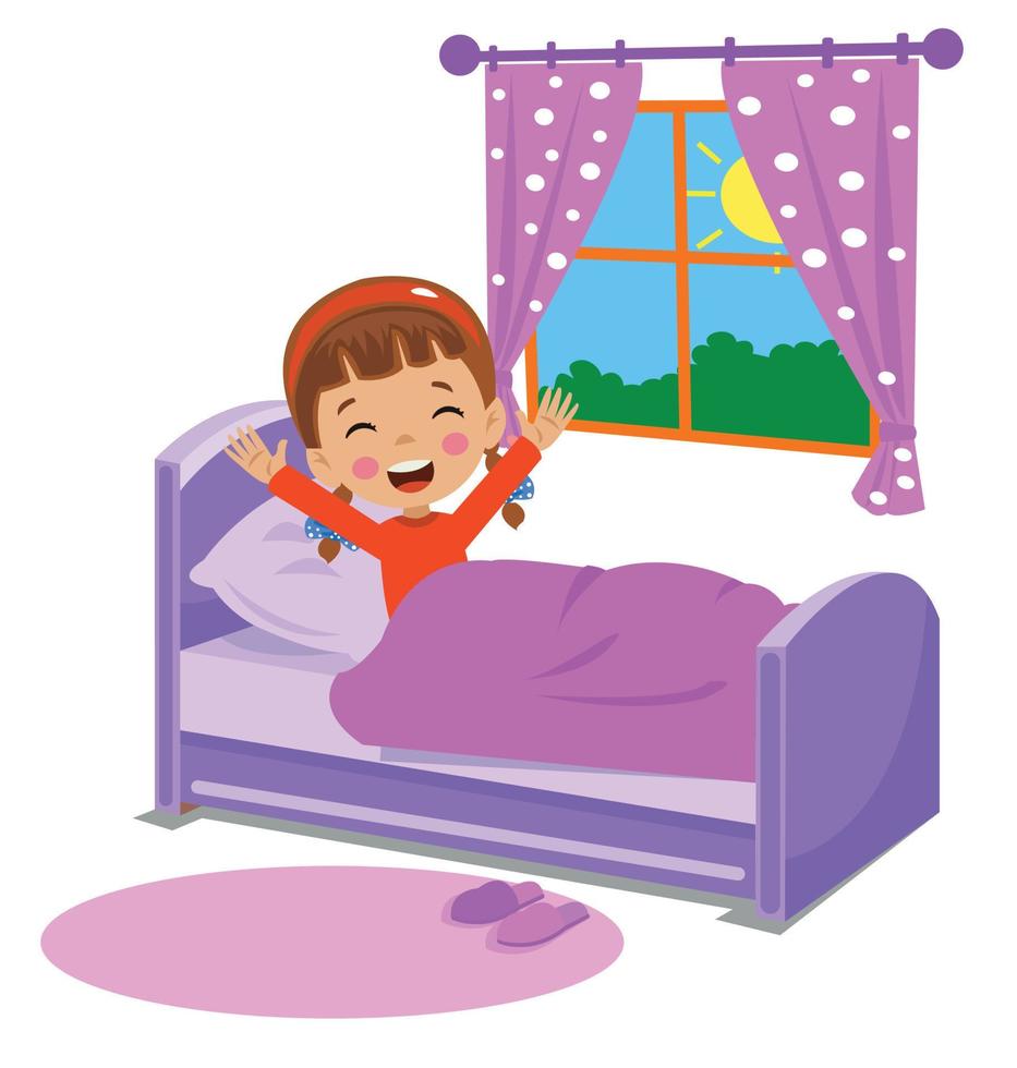 cute kid waking up in the morning vector