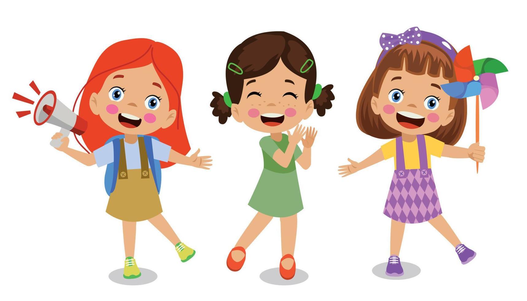 cute kids holding megaphone and weather vane vector