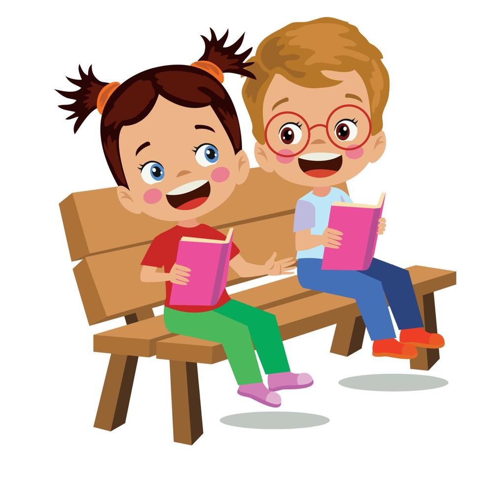 cute happy kids reading book vector