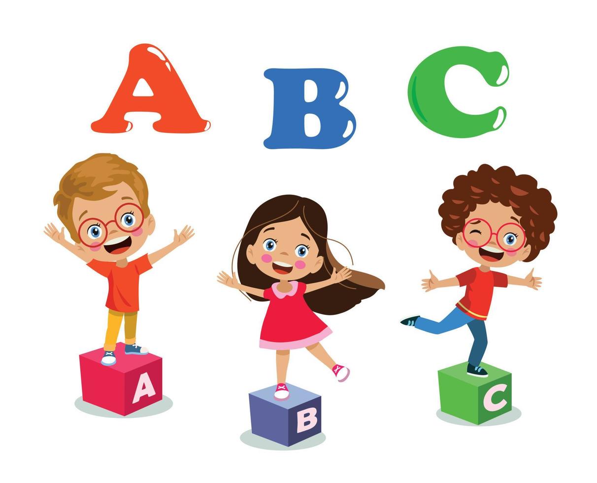 set of letters and cute kids vector