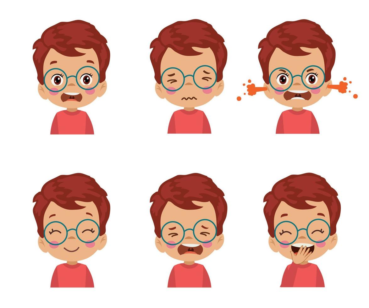 cute kid face expression emoji emoticon set vector