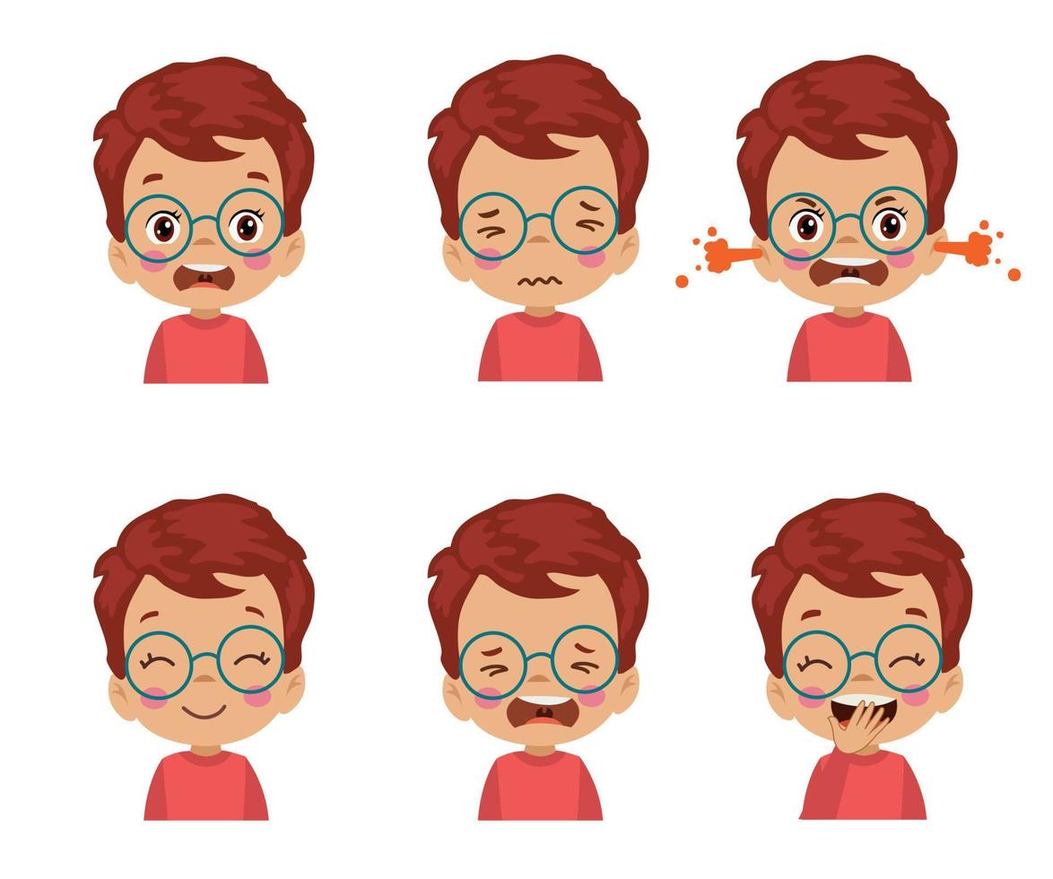 Conjunto de emoticonos emoji de expresión facial de niño lindo vector