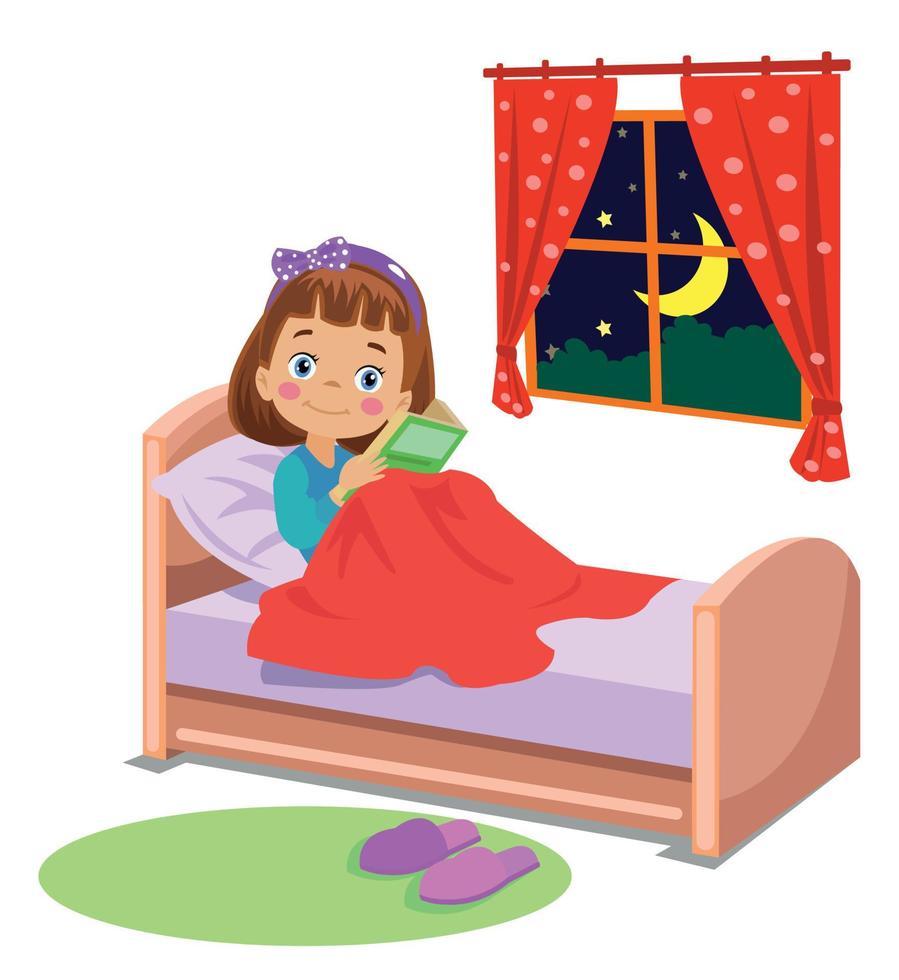 boy reading a book in bed vector