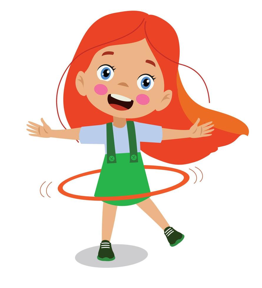 cute happy boy spinning hoop vector