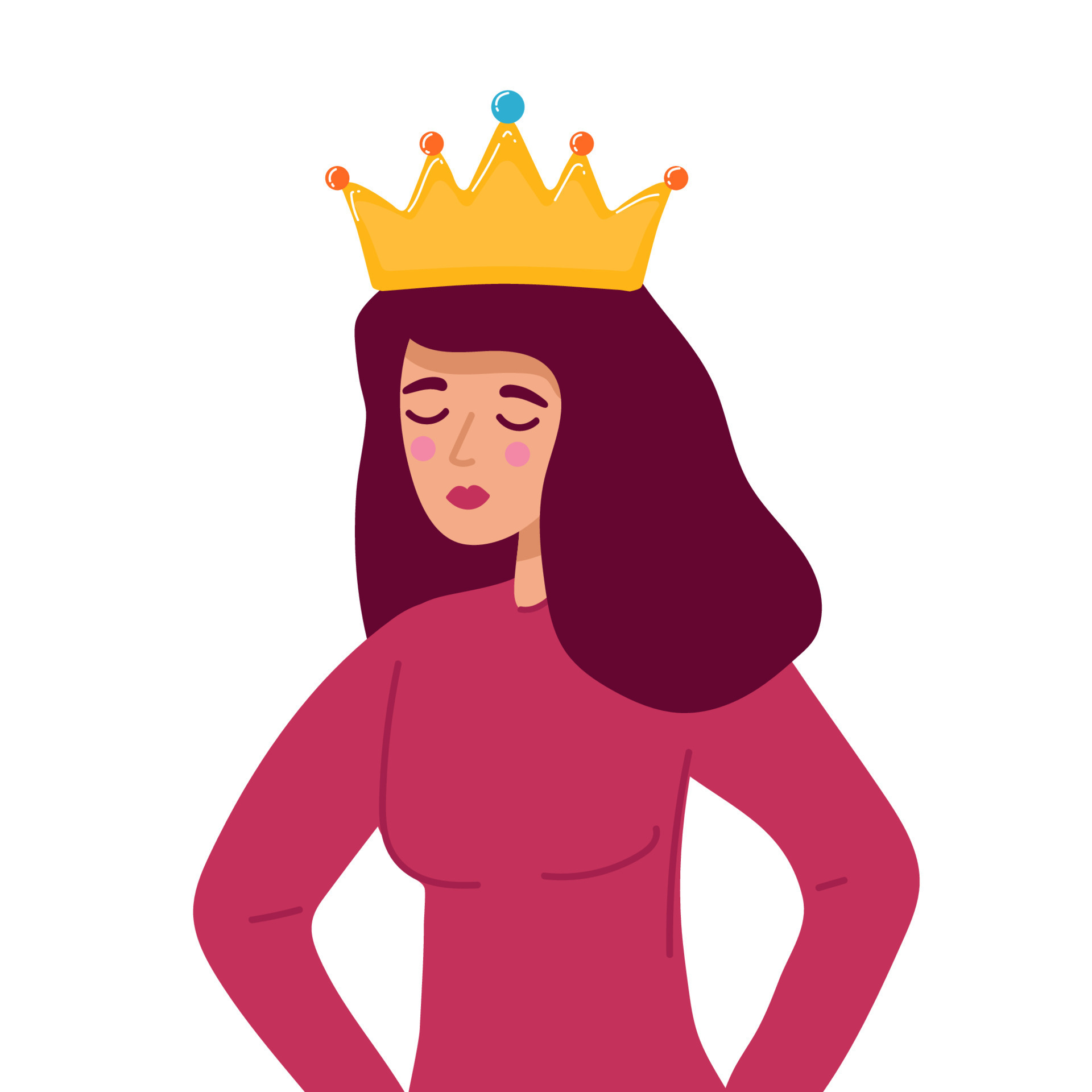 Selfish girl and society concept. Arrogant young woman cartoon character  standing with crown above head feeling confident vector illustration  14831244 Vector Art at Vecteezy