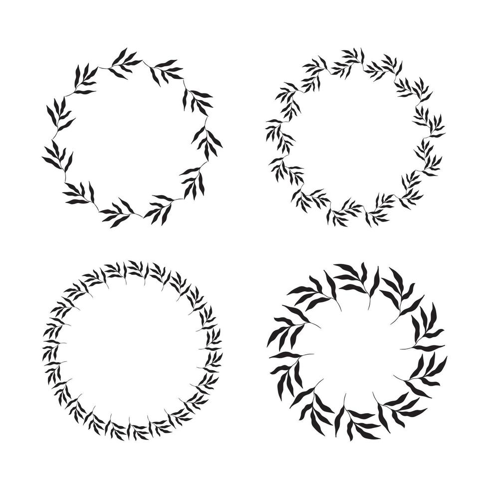 Illustration of collection of assorted circle shaped black frames made of plants on white isolated background vector