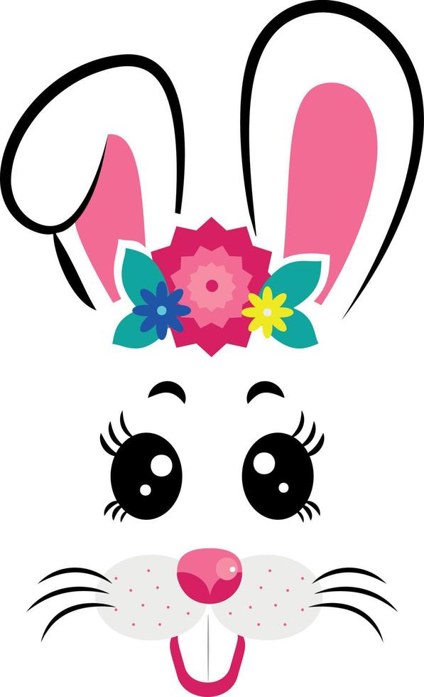 bunny masks with pink ears and flowers vector