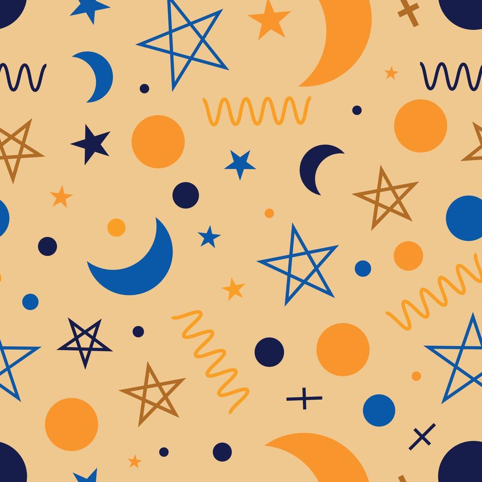 Festive starry sky seamless pattern vector illustration.