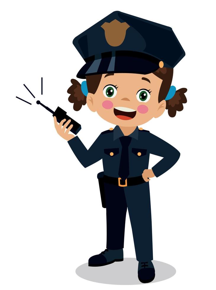 Happy kids wear police uniform set vector