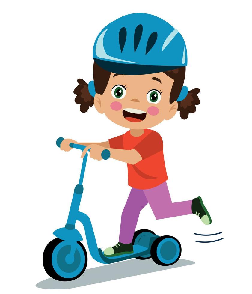 cute happy boy riding scooter vector