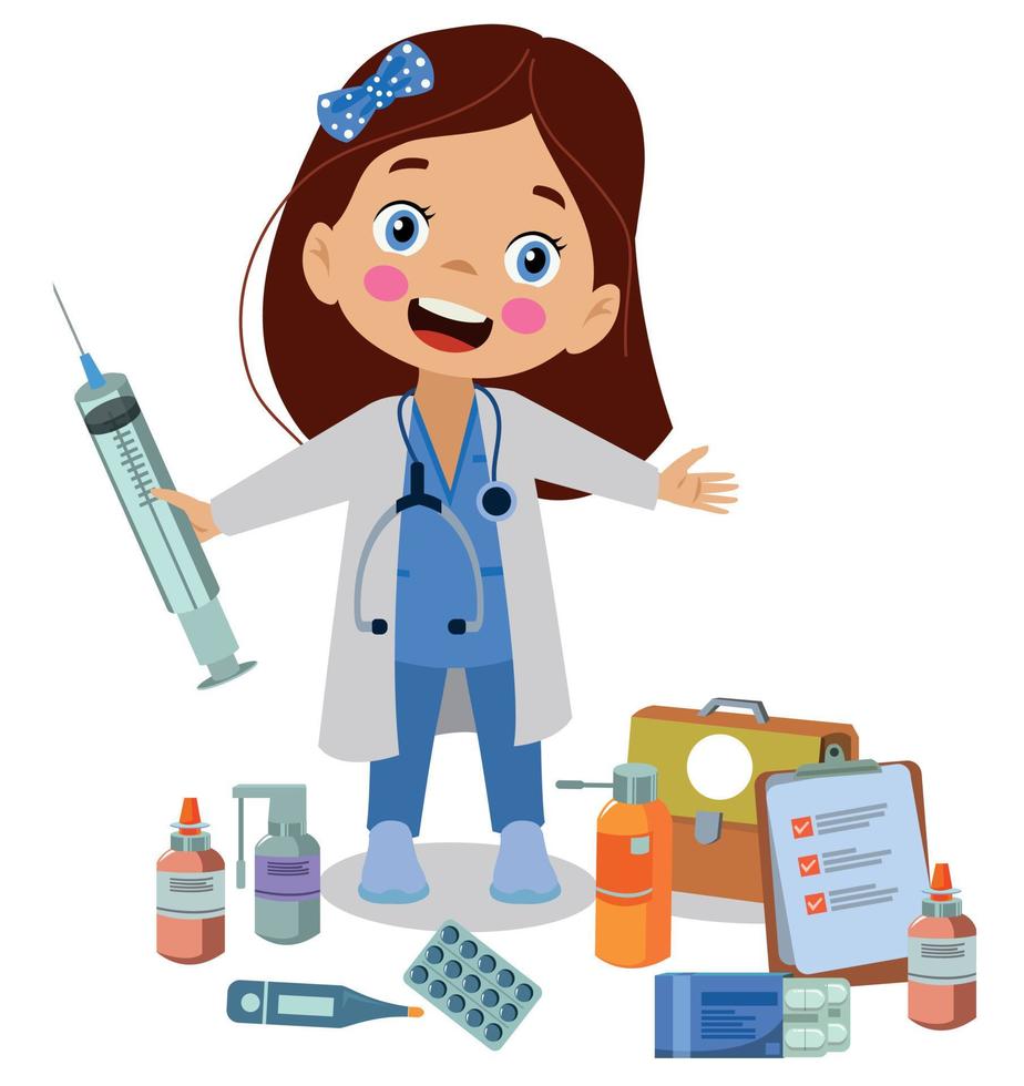 Happy kids wear doctor uniform set vector