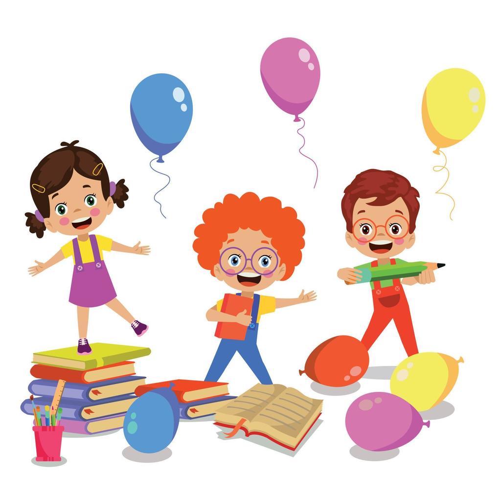 pequeños y lindos niños felices con libros vector