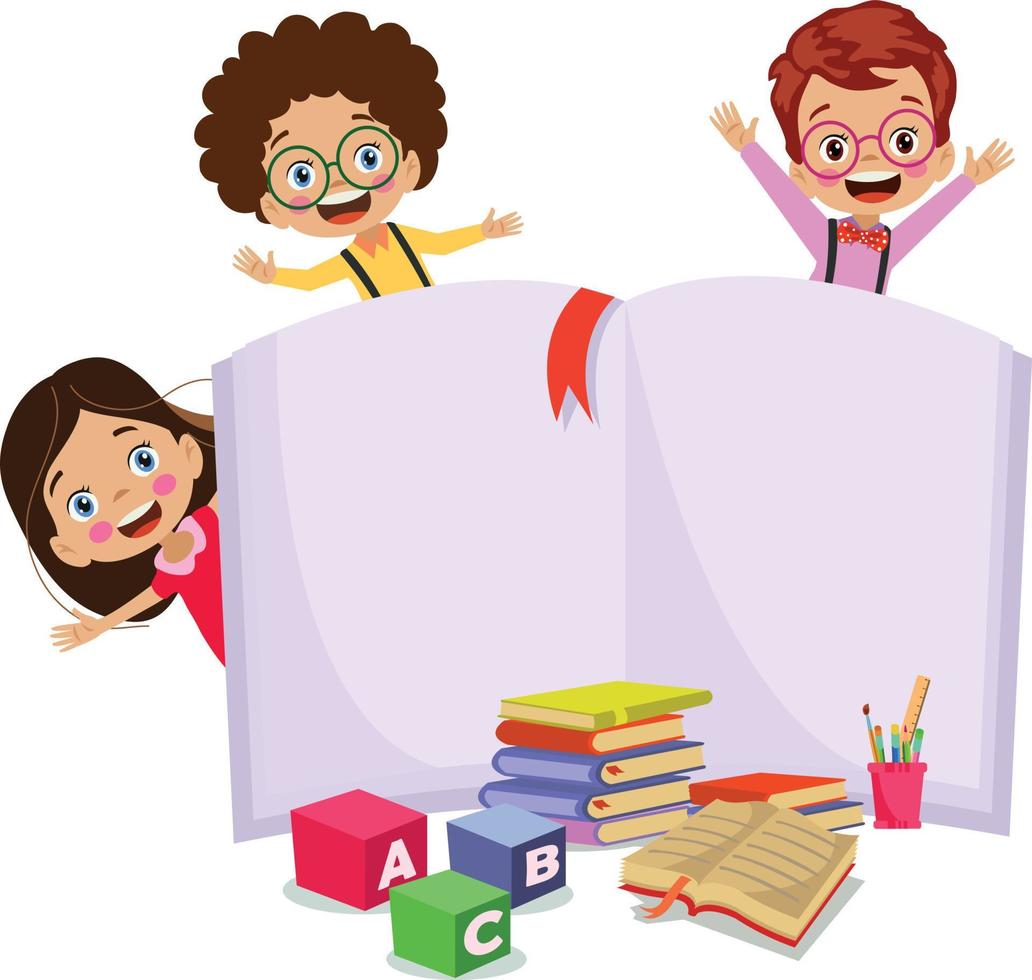 cute happy students reading books vector