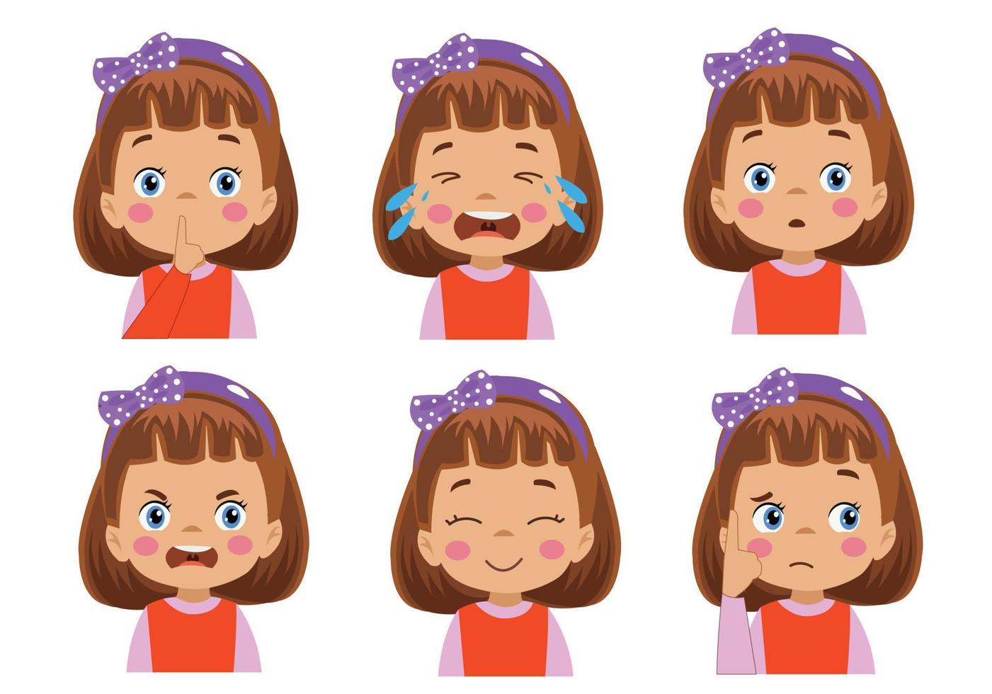 cute kid face expression emoji emoticon set vector