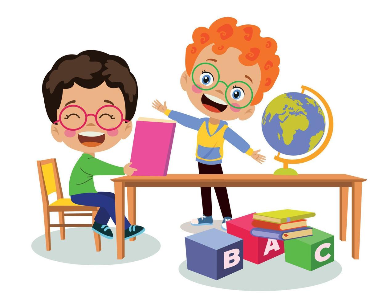 cute kids studying world map studying in classroom at school vector