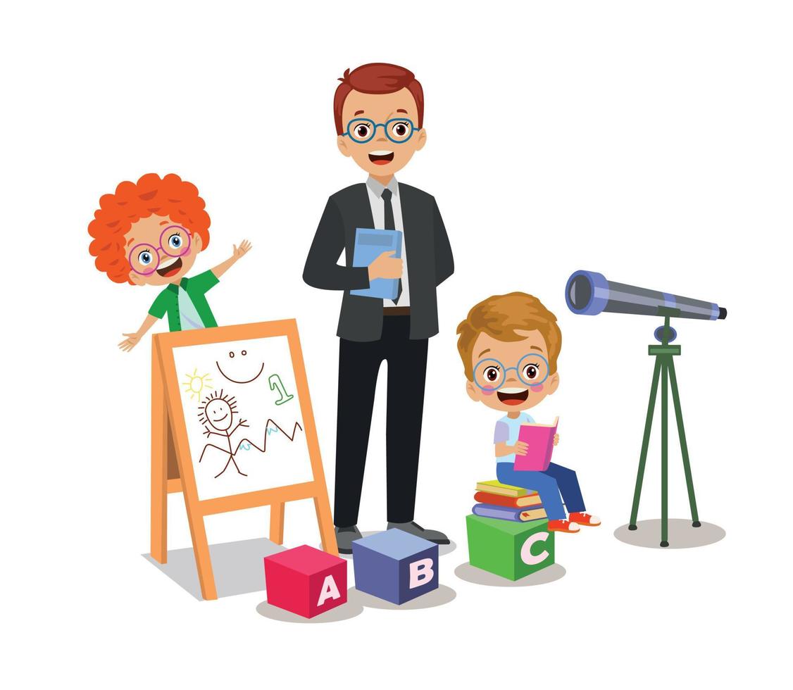 classroom teacher and cute students vector