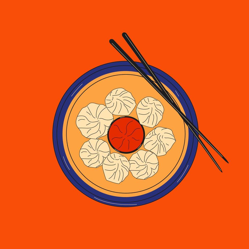 lindo dibujo de dibujos animados de dim sum doodle. albóndigas chinas tradicionales. ilustración del vector de comida asiática kawaii.