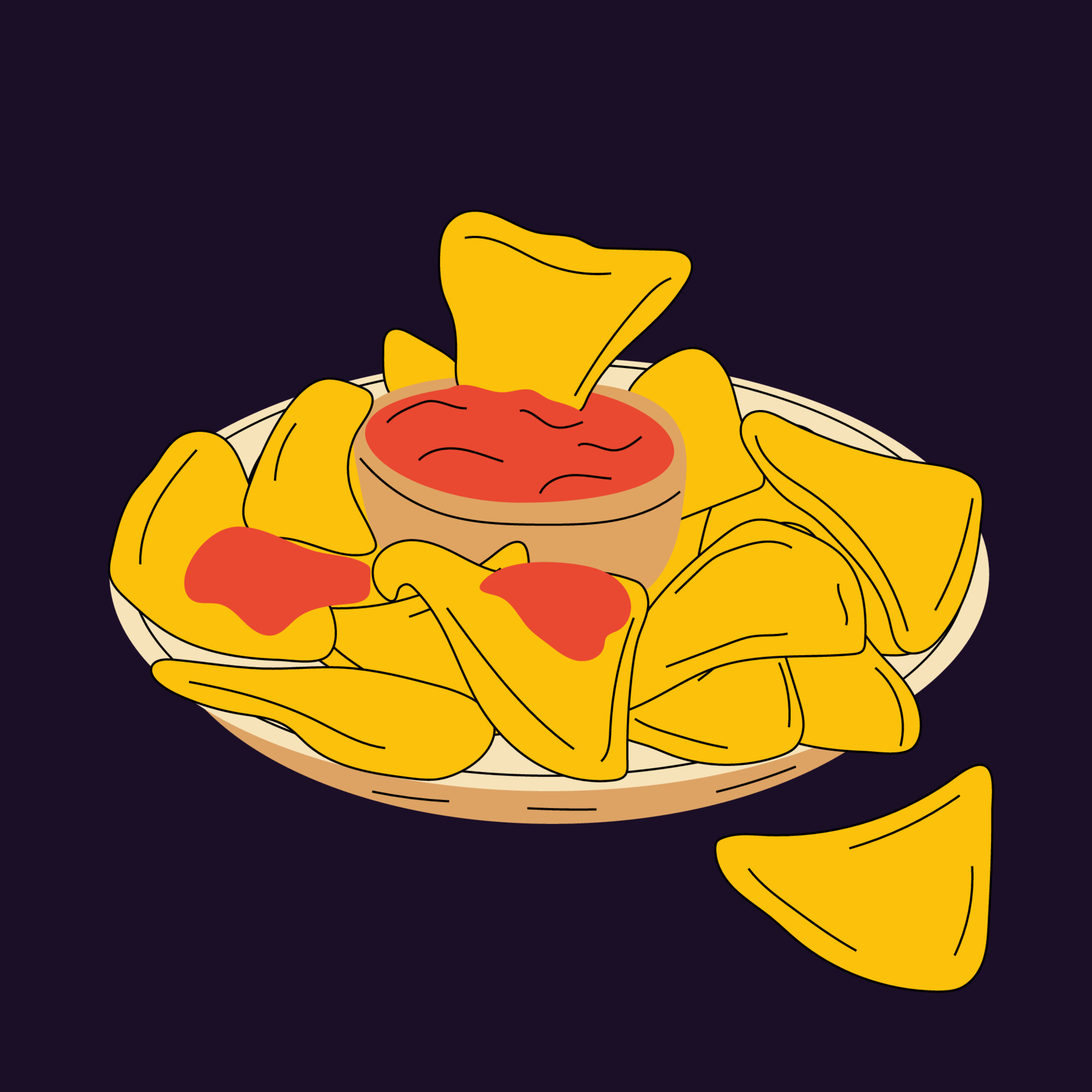 Nachos and chili pepper salsa vector isolated icon. Mexico nachos chips
