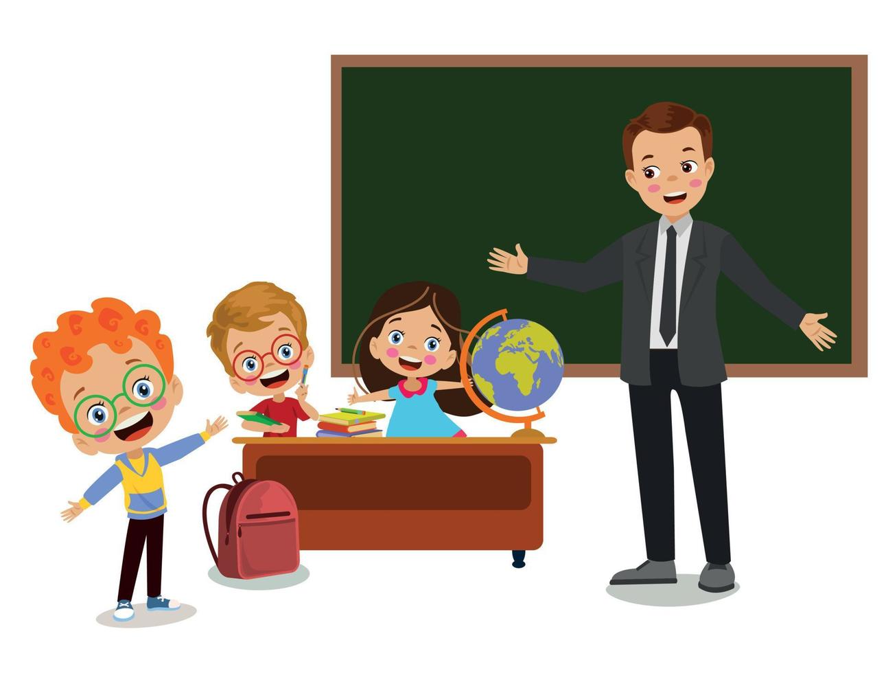 happy teacher and students in classroom vector