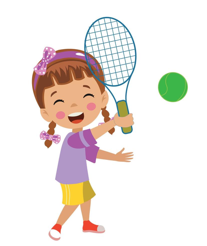 lindo niño feliz jugando al tenis vector