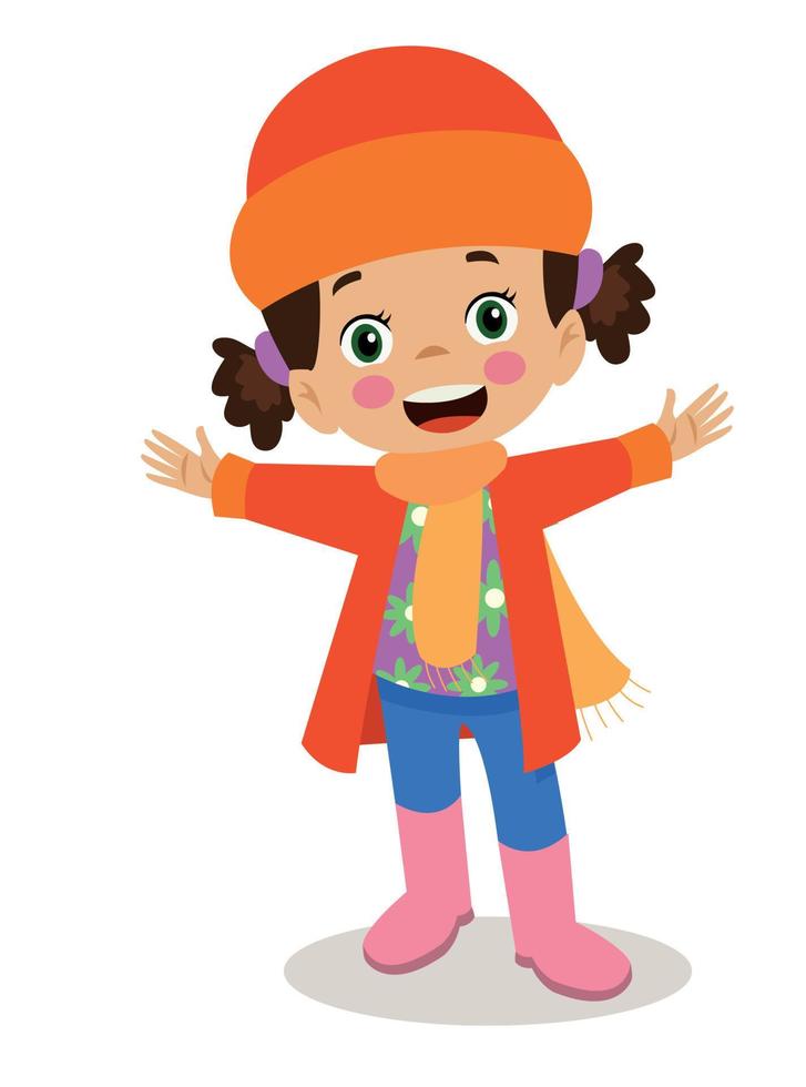 cute girl in winter clothes with coat and hat vector