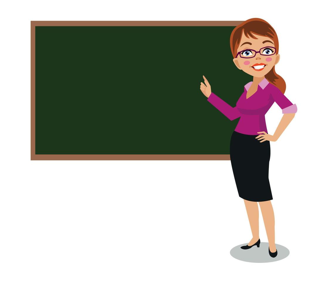 cute teacher teaching in front of classroom lesson board vector