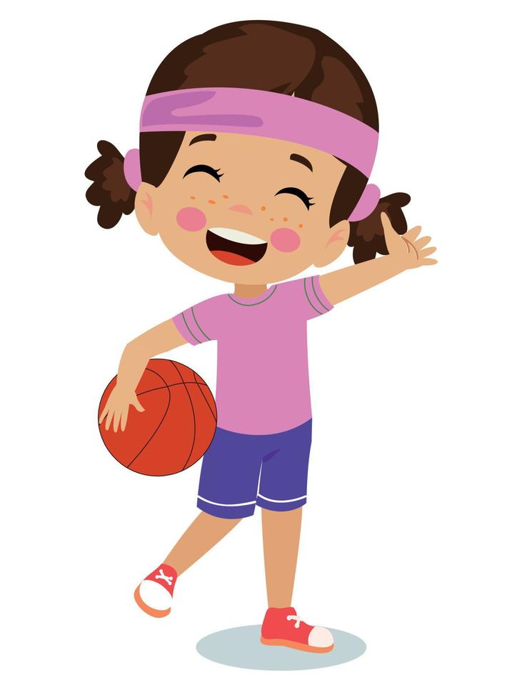 pelota de baloncesto y lindos niños deportivos felices vector