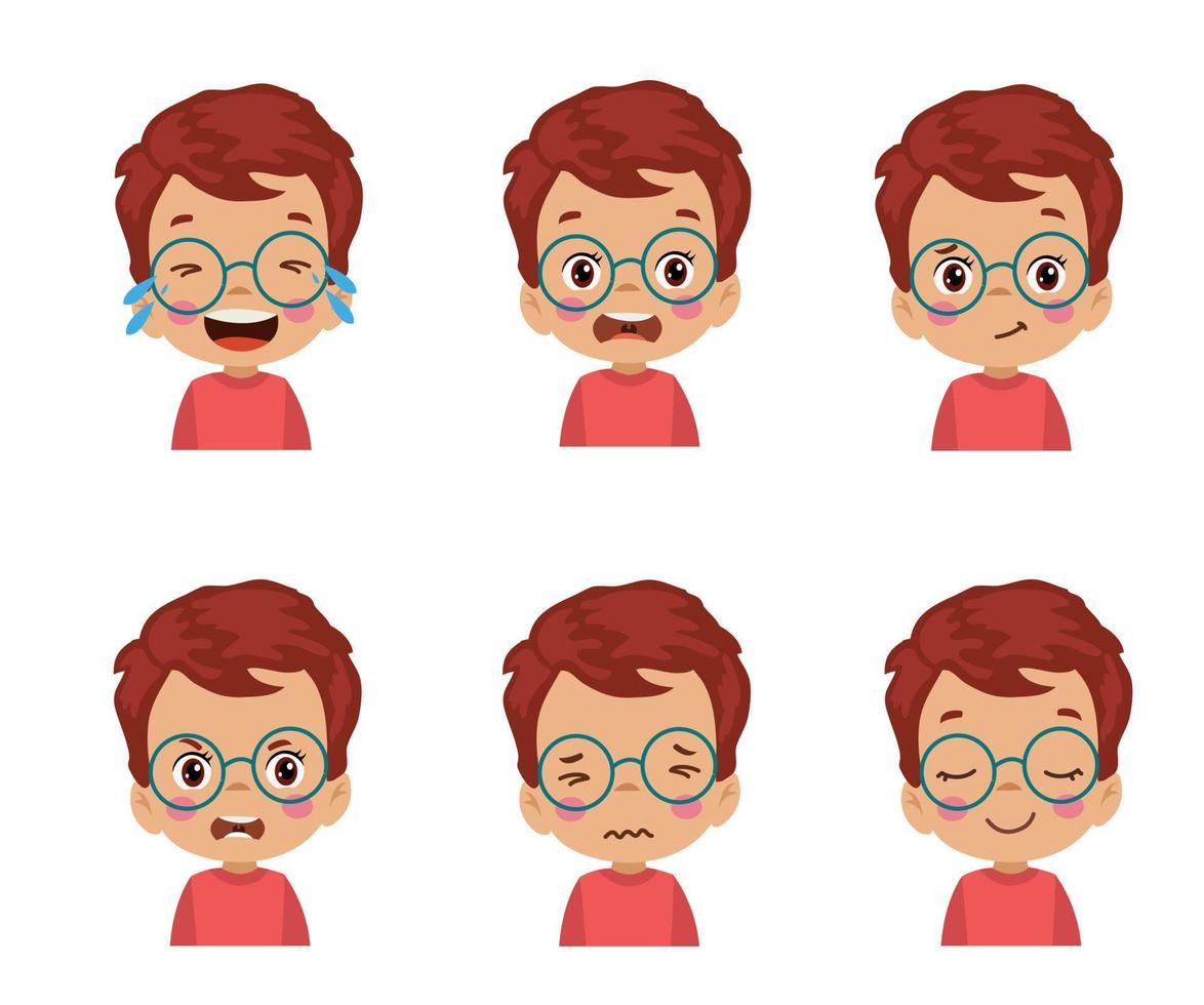 cute kid face expression emoji emoticon set vector