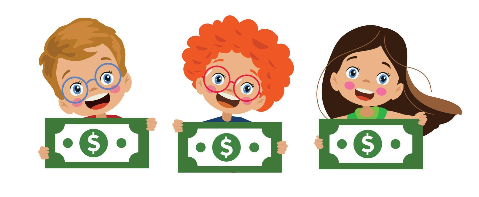 cute happy boy holding money vector