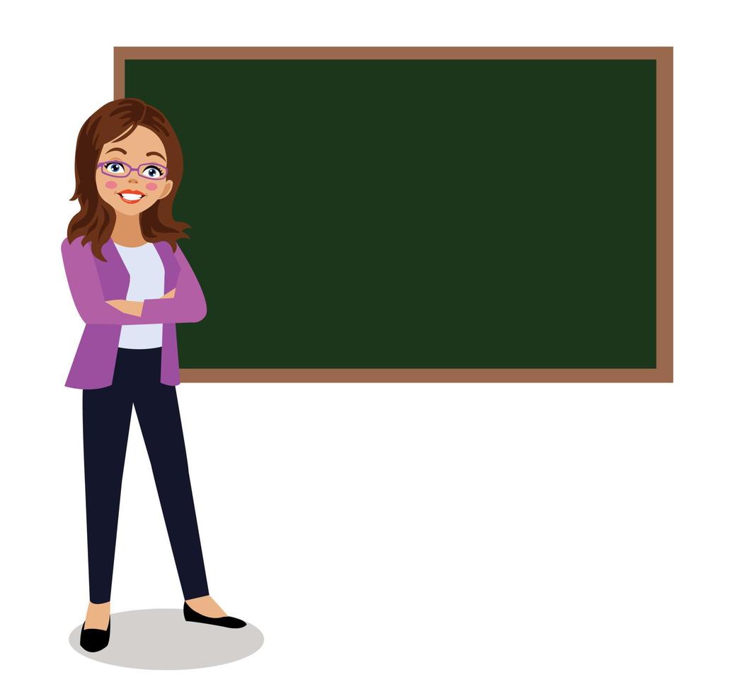 cute teacher teaching in front of classroom lesson board vector