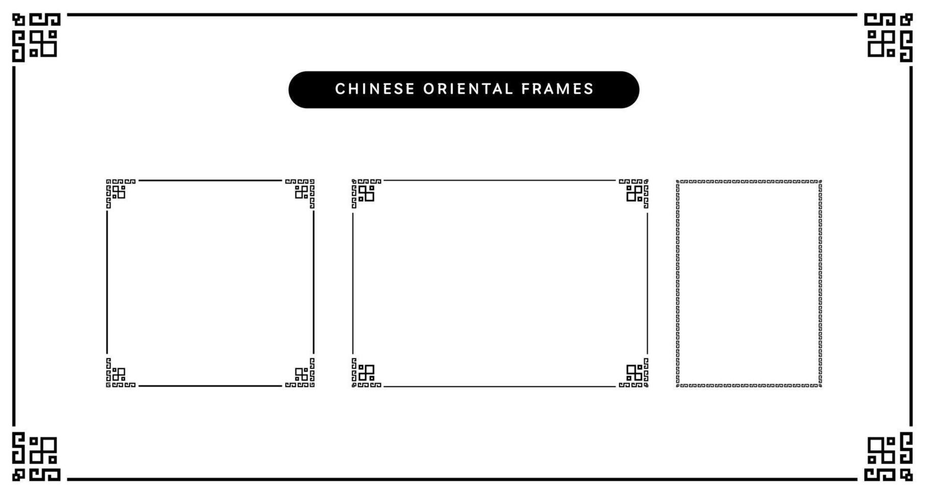 conjunto de marco oriental chino o diseño de borde. elementos de diseño de plantilla elegante para tarjeta de felicitación o fondo. Ilustración de vector gráfico de patrón de etiqueta