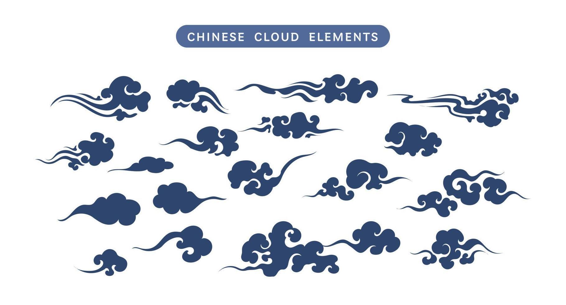 conjunto de vectores de nubes chinas. adorno elementos orientales para tarjeta de año nuevo chino asiático o mediados de otoño. ilustración decorativa del arte del cielo vintage