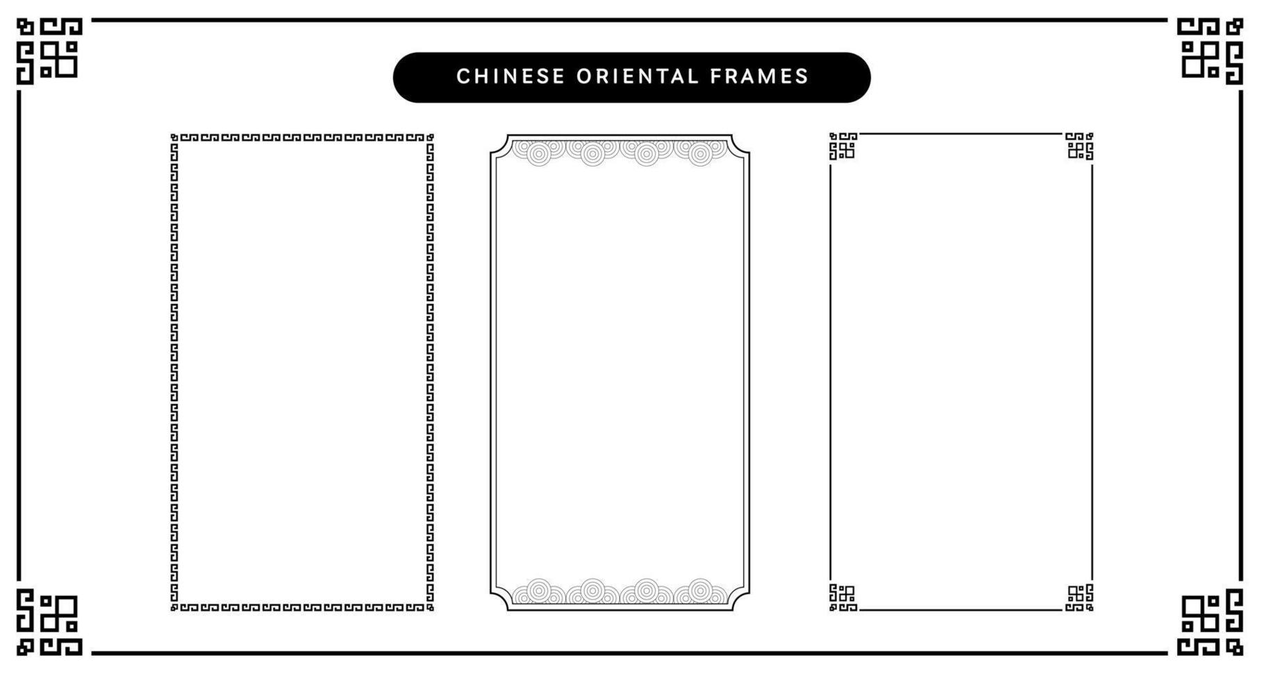 conjunto de marco oriental chino o diseño de borde. elementos de diseño de plantilla elegante para tarjeta de felicitación o fondo. Ilustración de vector gráfico de patrón de etiqueta