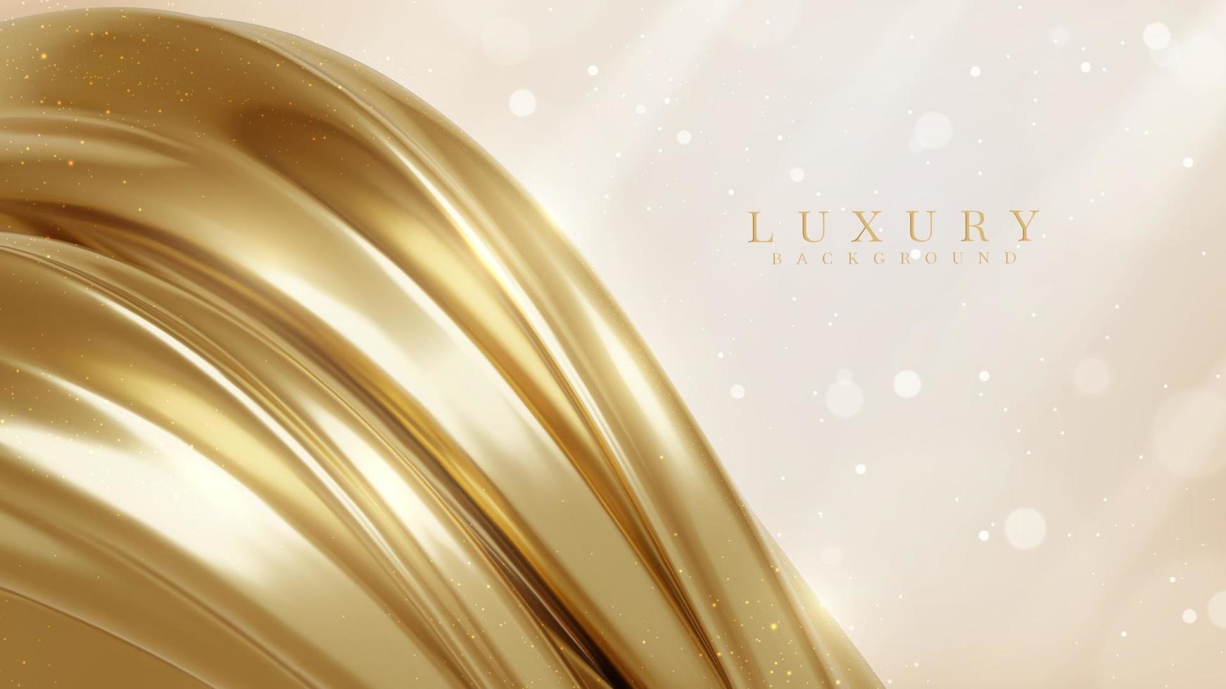 Luxury background with realistic 3d gold metallic liquid elements with glitter light effect and bokeh. Vector illustration.