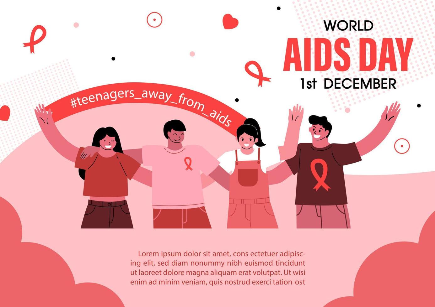 Poster campaign of world AIDS day in teenager concept and flat style vector