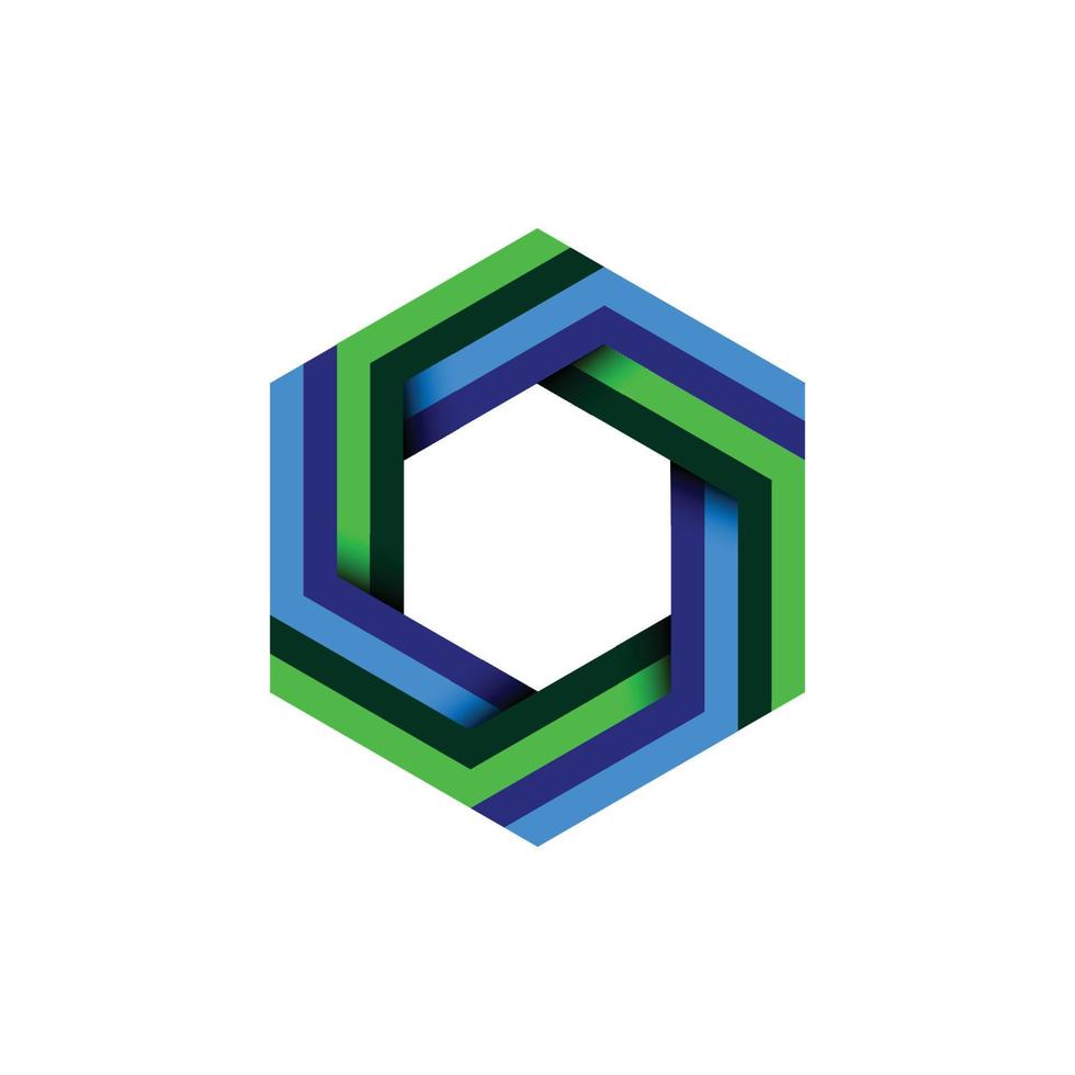 Abstract colorful hexagon sign. Blue and green gradient six sided polygon. vector
