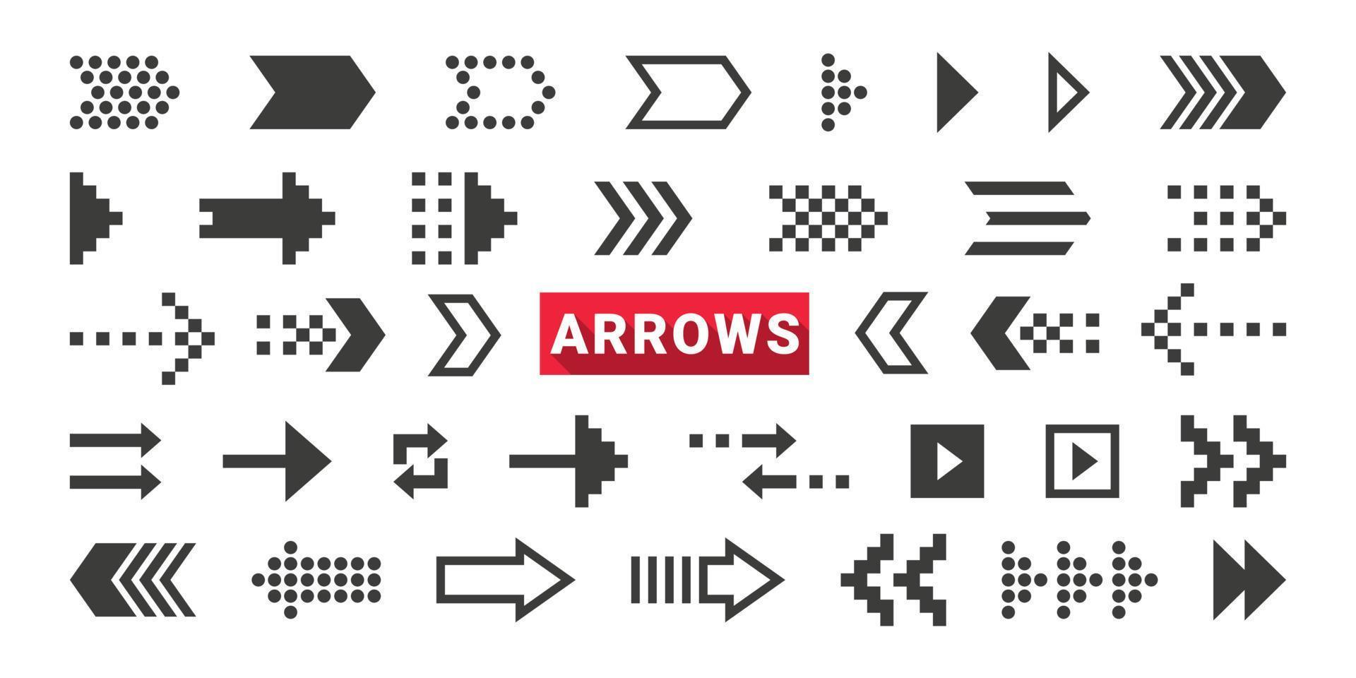 Vector arrows icons. Simple arrow big set. Different arrows sign. Vector illustration