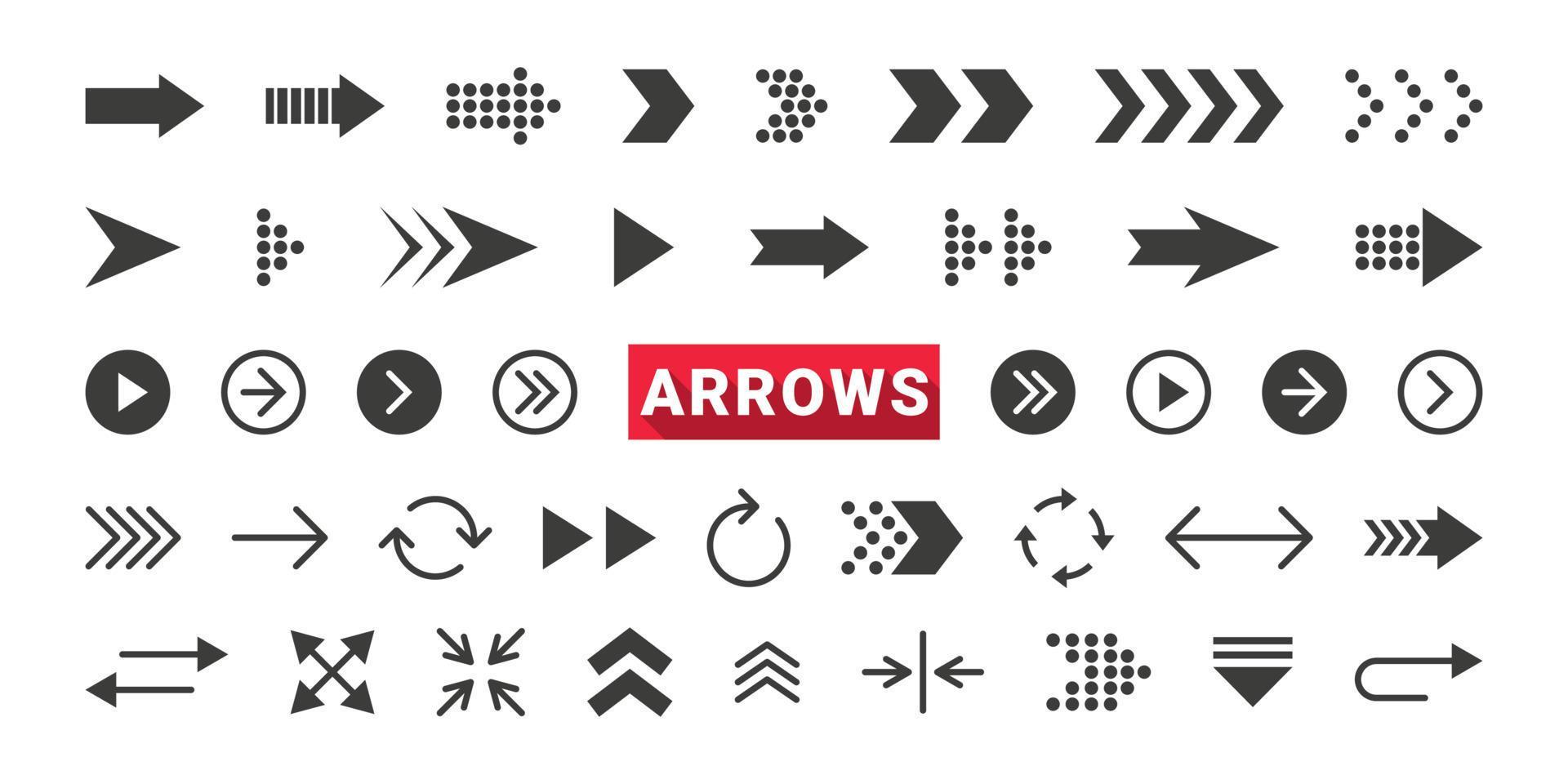 Arrows collection. Big set of Arrows Vector Icons. Different arrows