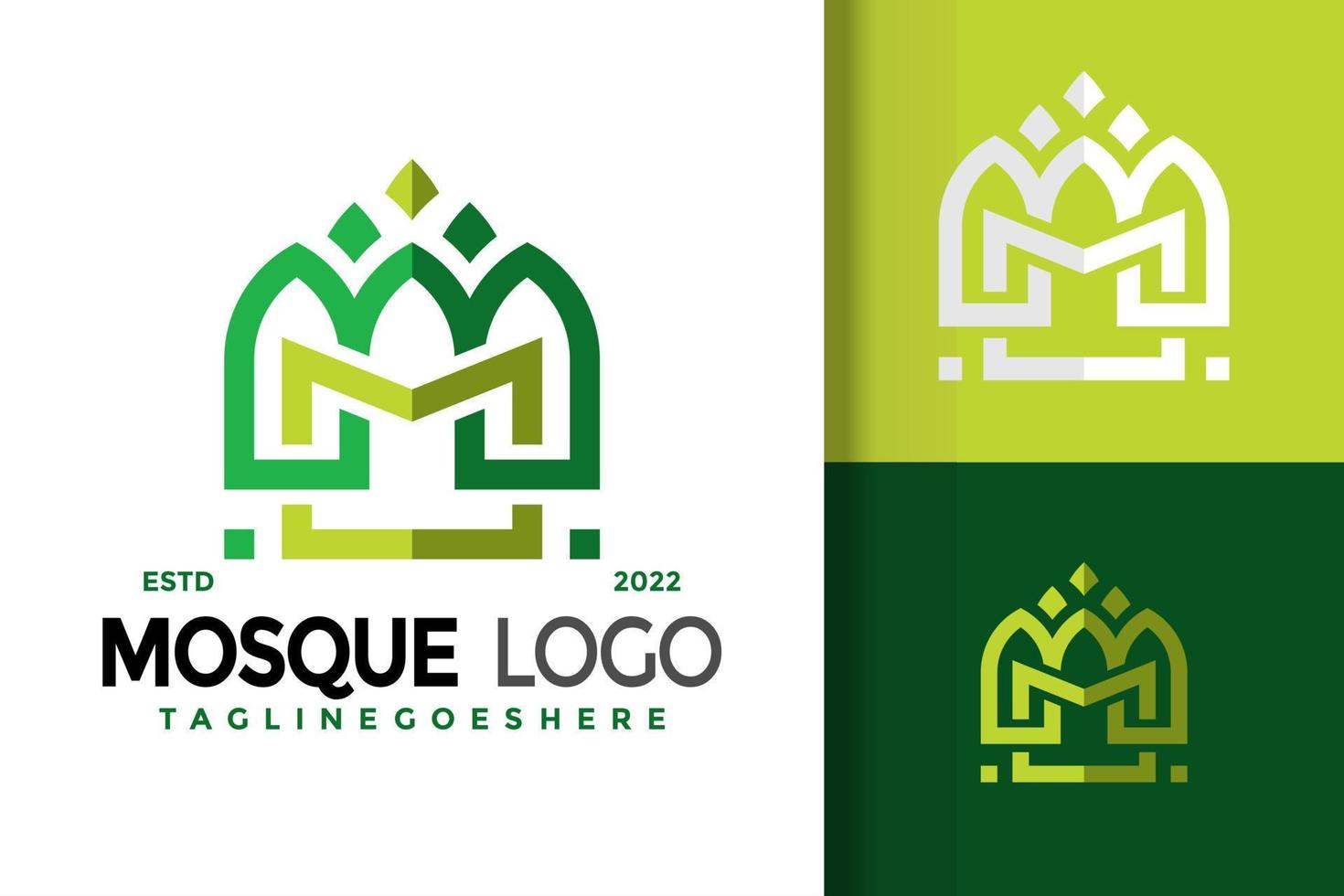 Diseño del logotipo de la mezquita con letras m, vector de logotipos de identidad de marca, logotipo moderno, plantilla de ilustración vectorial de diseños de logotipos