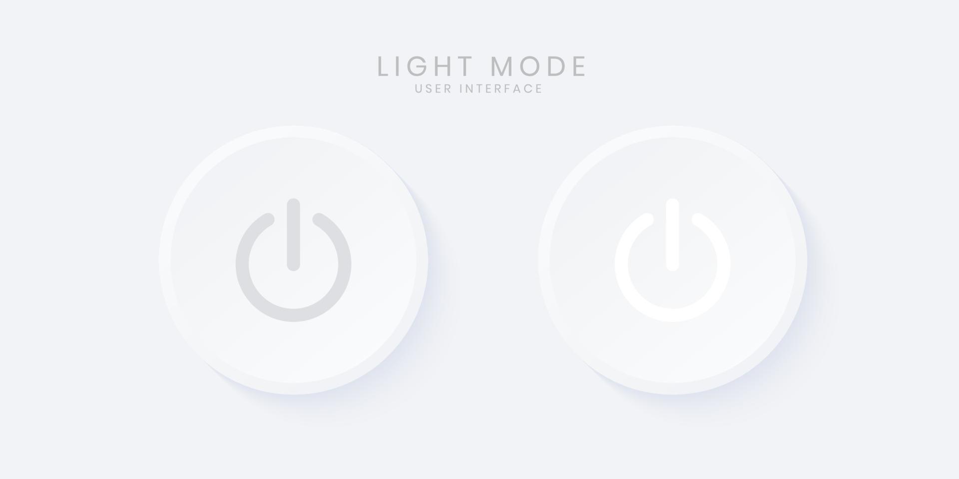 Creative Power On Off User Interface in Neumorphism Design. Simple, modern and minimalist. Smooth and soft 3D user interface. White and clean Design. For website or apps design. Vector Illustration.